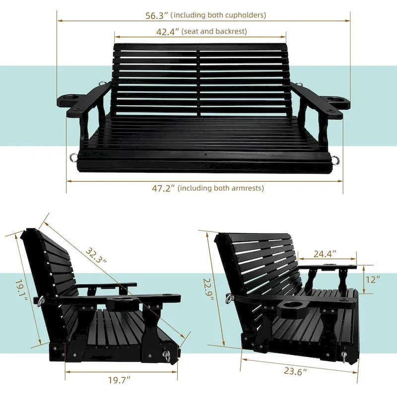 2 Person Solid Wood Porch Swing - N/A