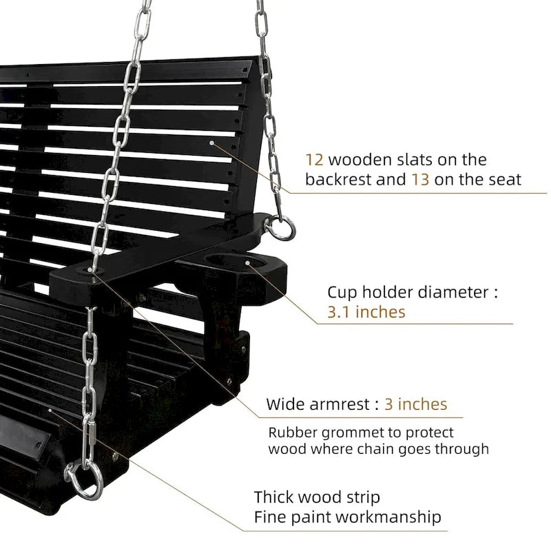 2 Person Solid Wood Porch Swing - N/A
