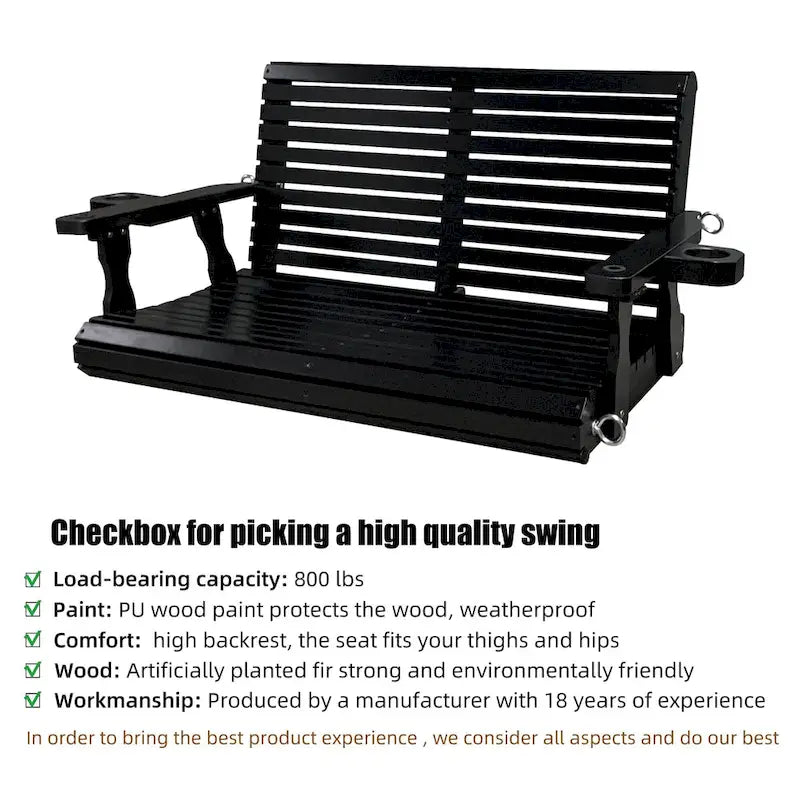 2 Person Solid Wood Porch Swing - N/A