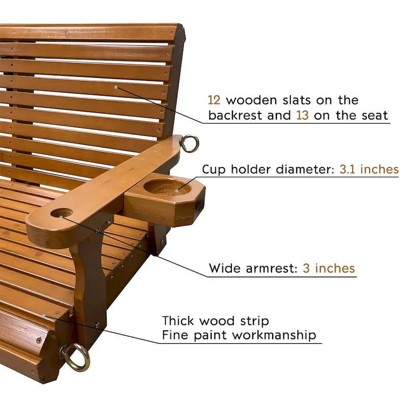 2 Person Solid Wood Porch Swing - N/A