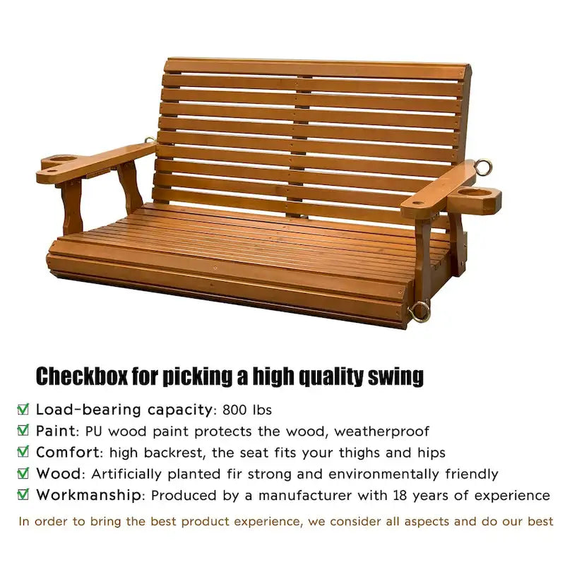 2 Person Solid Wood Porch Swing - N/A