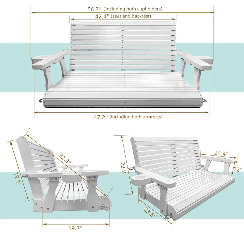 2 Person Solid Wood Porch Swing - N/A