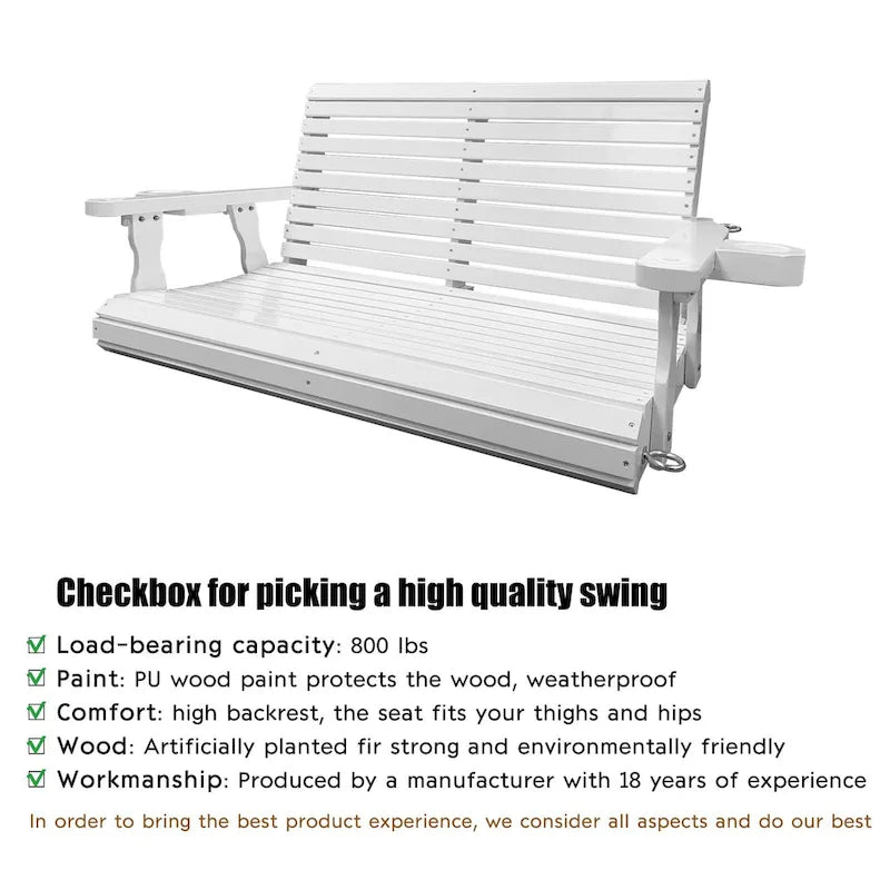 2 Person Solid Wood Porch Swing - N/A