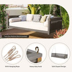 Patio Minimalist Twin Size Garden Swing Bed Wood Porch Swing with Ropes for Backyard
