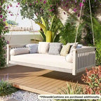 Patio Minimalist Twin Size Garden Swing Bed Wood Porch Swing with Ropes for Backyard