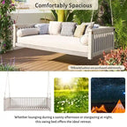 Patio Minimalist Twin Size Garden Swing Bed Wood Porch Swing with Ropes for Backyard
