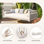 Patio Minimalist Twin Size Garden Swing Bed Wood Porch Swing with Ropes for Backyard