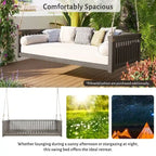 Patio Minimalist Twin Size Garden Swing Bed Wood Porch Swing with Ropes for Backyard