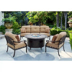Nassau 4-Piece Patio Propane Fire Pit Sofa Conversation Set with Cushions and 47 Round Fire Pit Chat Table and Fireglass