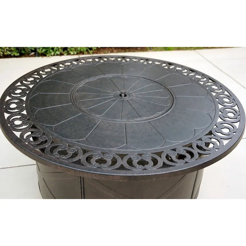 Nassau 4-Piece Patio Propane Fire Pit Sofa Conversation Set with Cushions and 47 Round Fire Pit Chat Table and Fireglass