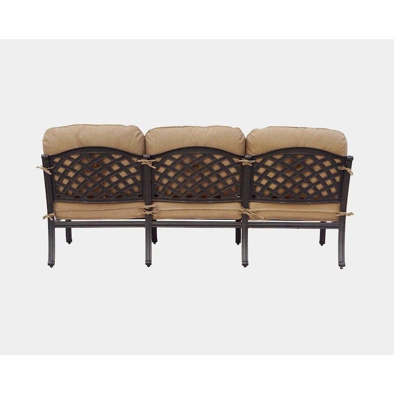 Nassau 4-Piece Patio Propane Fire Pit Sofa Conversation Set with Cushions and 47 Round Fire Pit Chat Table and Fireglass