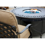 Nassau 4-Piece Patio Propane Fire Pit Sofa Conversation Set with Cushions and 47 Round Fire Pit Chat Table and Fireglass