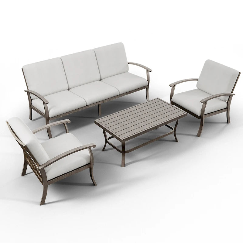 5-Person Aluminum Patio Conversation Set with Coffee Table, Sofa and Light Gray Cushions