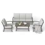 5-Person Aluminum Patio Conversation Set with Coffee Table, Sofa and Light Gray Cushions