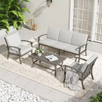 5-Person Aluminum Patio Conversation Set with Coffee Table, Sofa and Light Gray Cushions