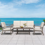 5-Person Aluminum Patio Conversation Set with Coffee Table, Sofa and Light Gray Cushions