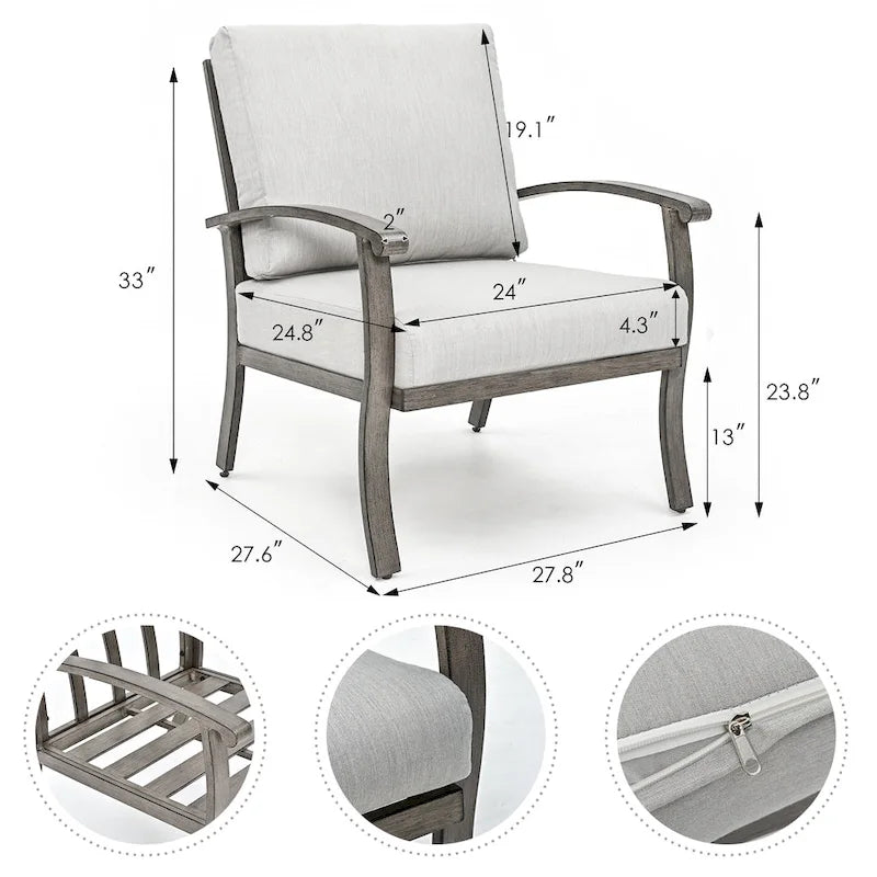 5-Person Aluminum Patio Conversation Set with Coffee Table, Sofa and Light Gray Cushions