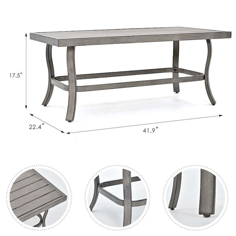 5-Person Aluminum Patio Conversation Set with Coffee Table, Sofa and Light Gray Cushions