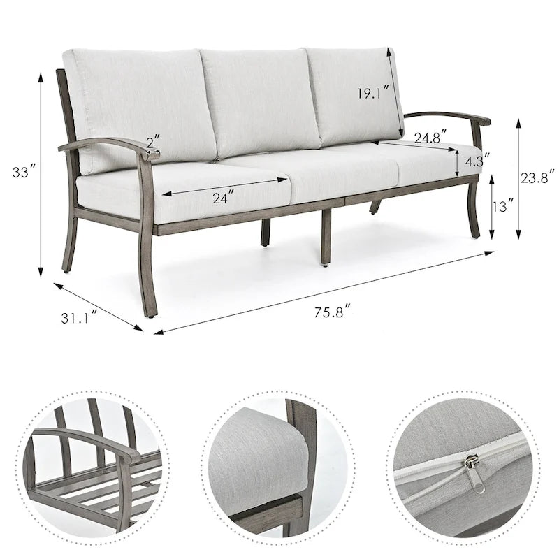 5-Person Aluminum Patio Conversation Set with Coffee Table, Sofa and Light Gray Cushions