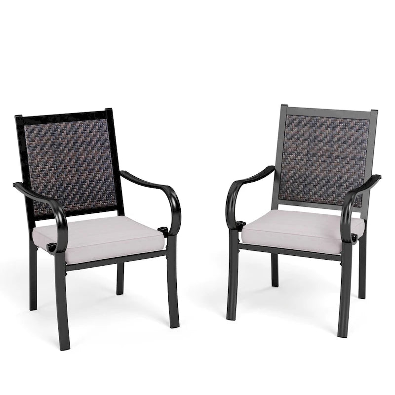 MAISON ARTS 9-Piece Patio Dining Set, 60 Inch Square Metal Table and 8 Rattan Chairs with Cushions