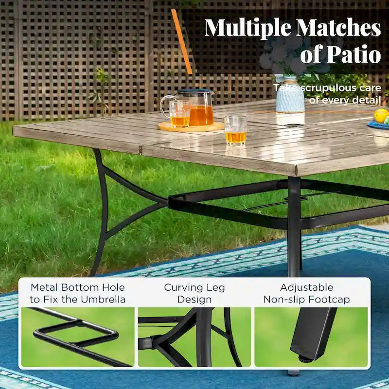 MAISON ARTS 9-Piece Patio Dining Set, 60 Inch Square Metal Table and 8 Rattan Chairs with Cushions