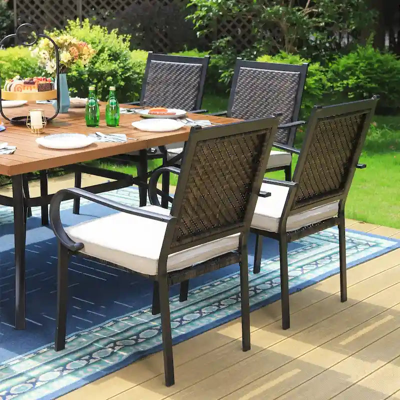 MAISON ARTS 9-Piece Patio Dining Set, 60 Inch Square Metal Table and 8 Rattan Chairs with Cushions