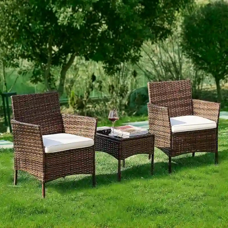 3 Pieces Patio Set Outdoor Wicker Furniture Sets Modern Rattan Chair Conversation Sets with Coffee Table for Yard and Bistro