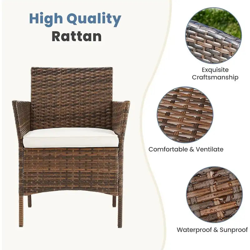 3 Pieces Patio Set Outdoor Wicker Furniture Sets Modern Rattan Chair Conversation Sets with Coffee Table for Yard and Bistro