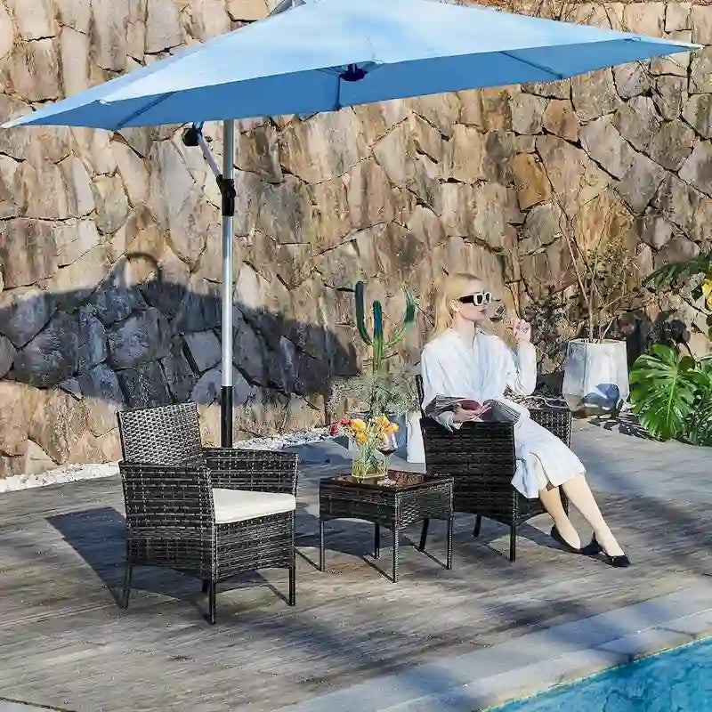 3 Pieces Patio Set Outdoor Wicker Furniture Sets Modern Rattan Chair Conversation Sets with Coffee Table for Yard and Bistro