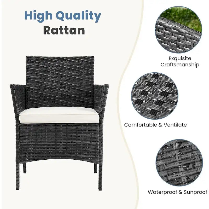 3 Pieces Patio Set Outdoor Wicker Furniture Sets Modern Rattan Chair Conversation Sets with Coffee Table for Yard and Bistro