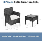 3 Pieces Patio Set Outdoor Wicker Furniture Sets Modern Rattan Chair Conversation Sets with Coffee Table for Yard and Bistro