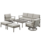 6-Person Aluminum Patio Conversation Set with 2 Swivel Chairs, 3-Seat Outdoor Couch and Coffee Table