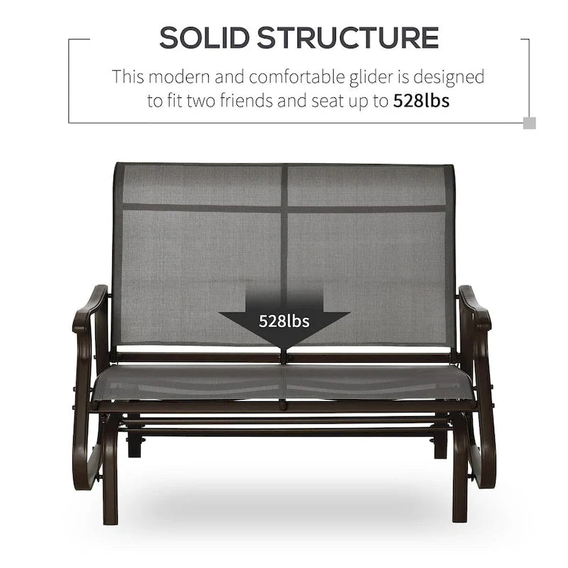 Patio Glider Loveseat Chair with Powder Coated Steel Frame