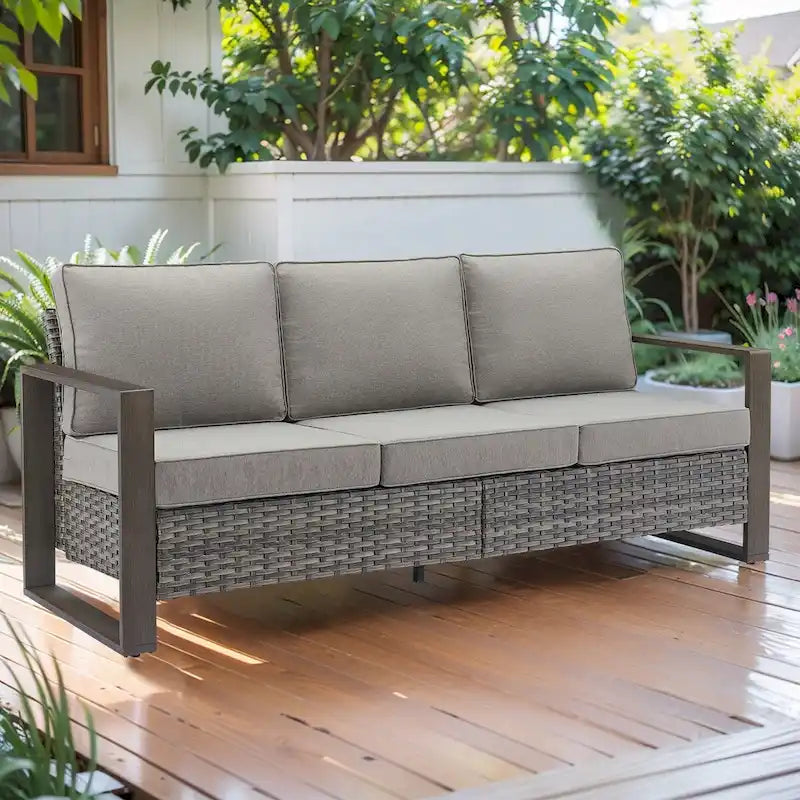 Gymojoy PE Wicker Sofa Loveseat Seating Sofa - Grey