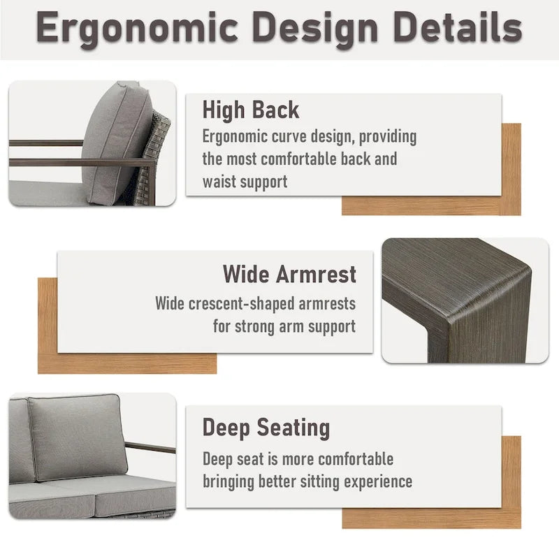 Gymojoy PE Wicker Sofa Loveseat Seating Sofa - Grey