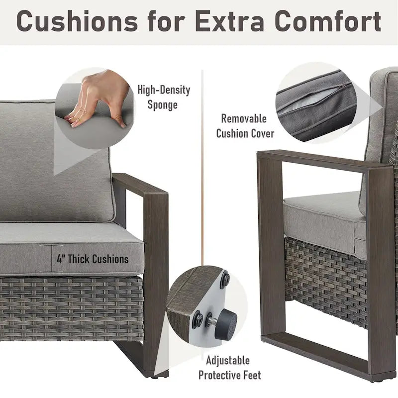 Gymojoy PE Wicker Sofa Loveseat Seating Sofa - Grey