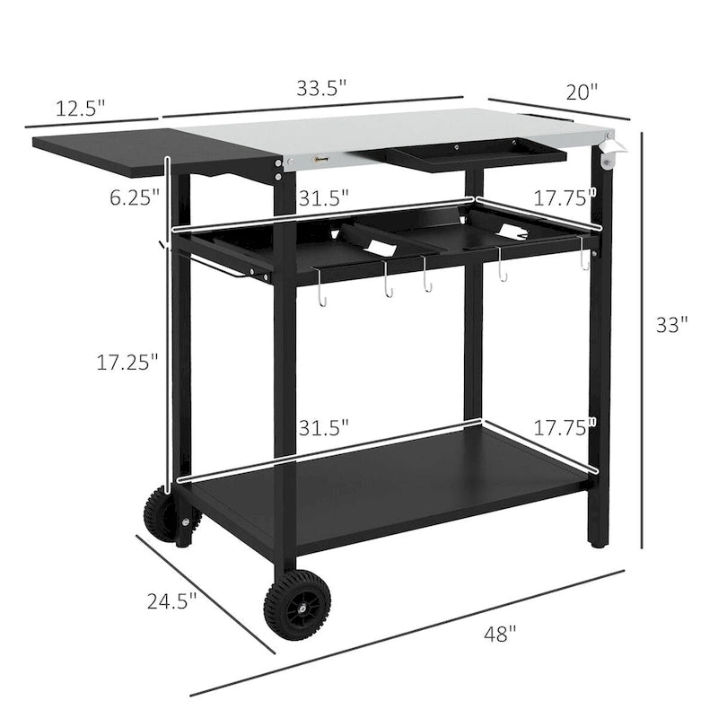 Outsunny Outdoor Bar Cart with Stainless Steel Tabletop,Kitchen Island
