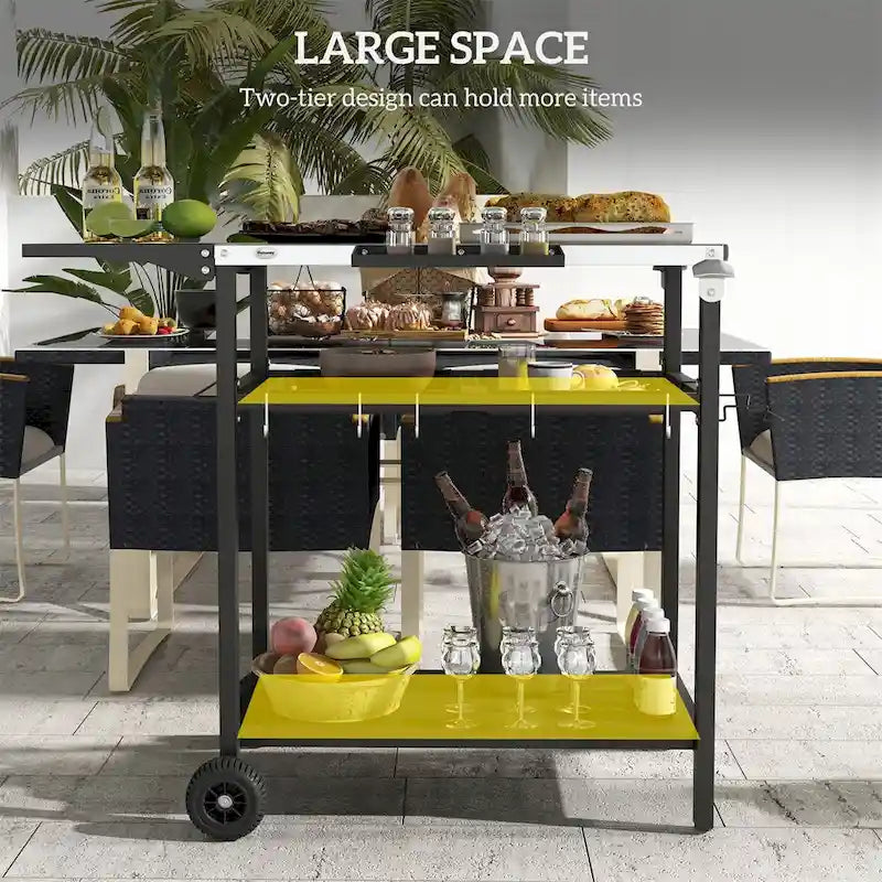 Outsunny Outdoor Bar Cart with Stainless Steel Tabletop,Kitchen Island