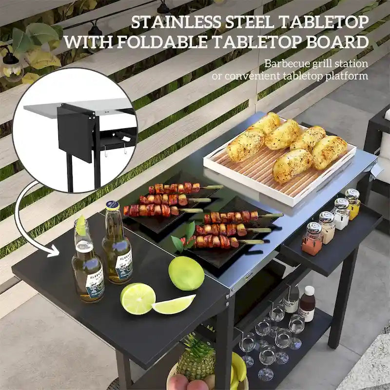 Outsunny Outdoor Bar Cart with Stainless Steel Tabletop,Kitchen Island