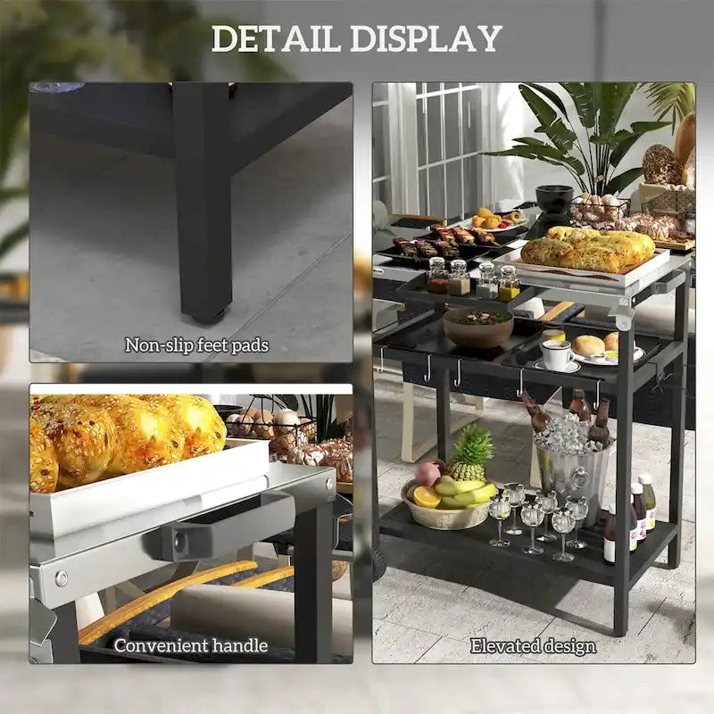 Outsunny Outdoor Bar Cart with Stainless Steel Tabletop,Kitchen Island