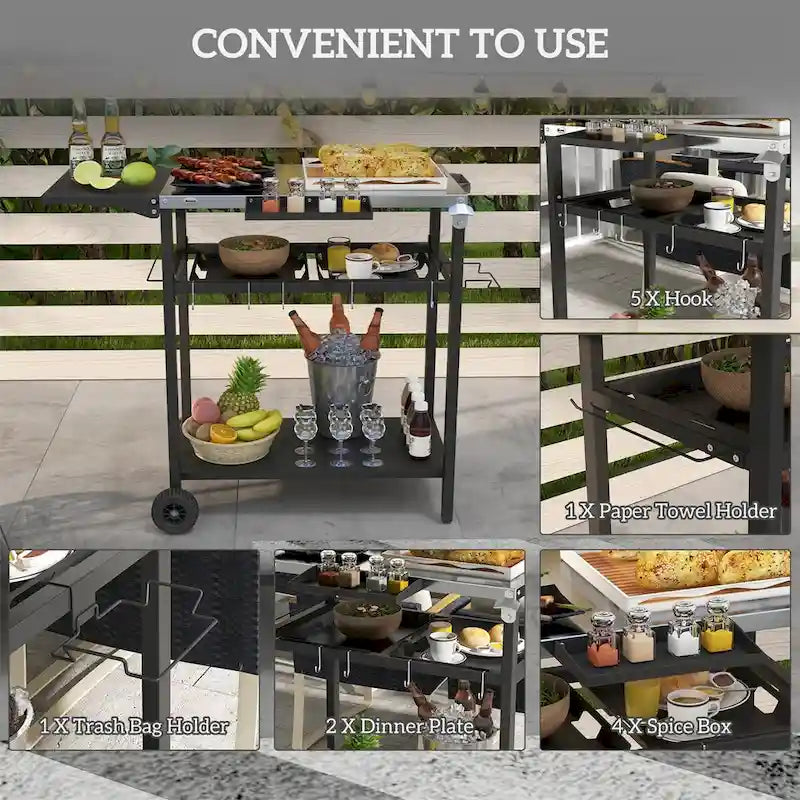 Outsunny Outdoor Bar Cart with Stainless Steel Tabletop,Kitchen Island