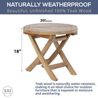 RRI Goods Teak Wood Folding 20-Inch Round Outdoor Coffee Table Perfect for Outdoor Backyard, Front Porch, Balcony