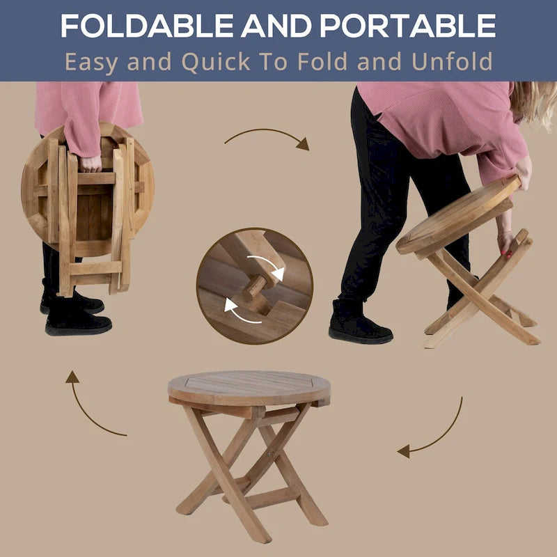 RRI Goods Teak Wood Folding 20-Inch Round Outdoor Coffee Table Perfect for Outdoor Backyard, Front Porch, Balcony