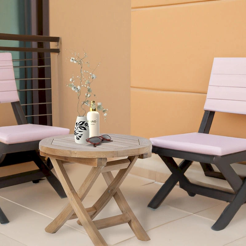RRI Goods Teak Wood Folding 20-Inch Round Outdoor Coffee Table Perfect for Outdoor Backyard, Front Porch, Balcony