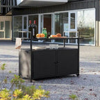 Outdoor Wicker Patio Wine Serving Cart with Wheels,Glass Top for Porch Backyard Garden Poolside Party