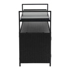 Outdoor Wicker Patio Wine Serving Cart with Wheels,Glass Top for Porch Backyard Garden Poolside Party