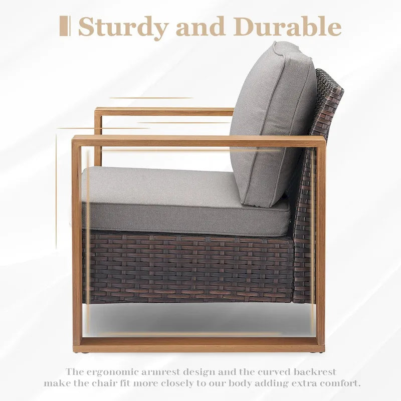 Patio Sofa with Rocking Chair Ottomans and Coffee Table - Brown