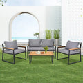4 Piece Outdoor Patio Lounge Conversation Set Metal Frame with Acacia Wood - N/A