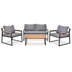 4 Piece Outdoor Patio Lounge Conversation Set Metal Frame with Acacia Wood - N/A