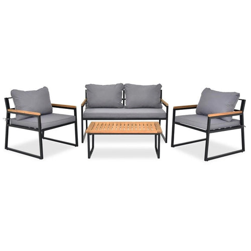 4 Piece Outdoor Patio Lounge Conversation Set Metal Frame with Acacia Wood - N/A